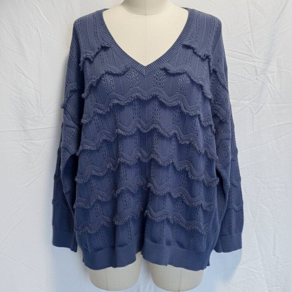 👚 EVRI Medium Blue Pullover V-Neck Sweater 2X
